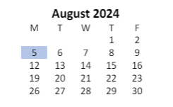 District School Academic Calendar for Millcreek Elementary School for August 2024