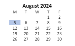 District School Academic Calendar for Fayette Elementary School for August 2024