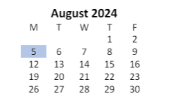 District School Academic Calendar for Glendover Elementary School for August 2024