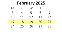 District School Academic Calendar for Lexington Trad Magnet School for February 2025