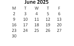 District School Academic Calendar for Alternative Placement for June 2025