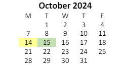 District School Academic Calendar for Cardinal Valley Elementary School for October 2024