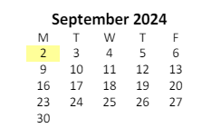 District School Academic Calendar for Yates Elementary School for September 2024