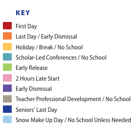 District School Academic Calendar Legend for Employment Transition Program