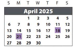 District School Academic Calendar for Schiff Elementary for April 2025