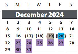 District School Academic Calendar for Ridgemont Elementary for December 2024