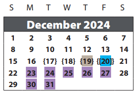 District School Academic Calendar for Brazos Bend Elementary School for December 2024