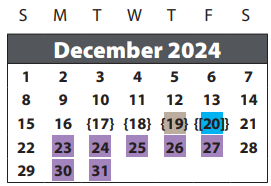 District School Academic Calendar for Seguin Elementary for December 2024