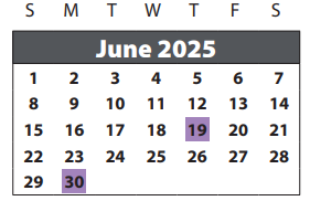 District School Academic Calendar for Scanlan Oaks Elementary for June 2025
