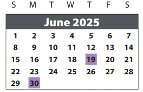 District School Academic Calendar for Colony Bend Elementary School for June 2025