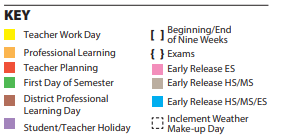 District School Academic Calendar Legend for Brazos Bend Elementary School