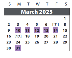 District School Academic Calendar for Seguin Elementary for March 2025