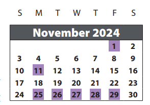 District School Academic Calendar for Colony Bend Elementary School for November 2024