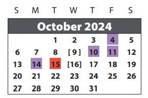 District School Academic Calendar for Sienna Crossing Elementary for October 2024