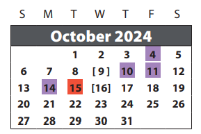 District School Academic Calendar for Brazos Bend Elementary School for October 2024