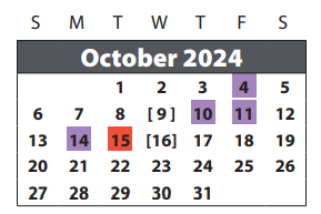 District School Academic Calendar for Walker Station Elementary for October 2024