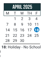 District School Academic Calendar for William O. Darby JR. High SCH. for April 2025