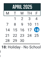 District School Academic Calendar for L. A. Chaffin JR. High School for April 2025