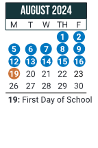 District School Academic Calendar for Raymond E. Orr ELEM. School for August 2024