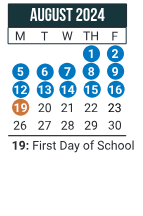 District School Academic Calendar for L. A. Chaffin JR. High School for August 2024