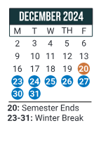 District School Academic Calendar for William O. Darby JR. High SCH. for December 2024