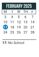 District School Academic Calendar for L. A. Chaffin JR. High School for February 2025