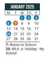 District School Academic Calendar for William O. Darby JR. High SCH. for January 2025