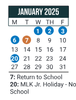 District School Academic Calendar for L. A. Chaffin JR. High School for January 2025