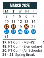 District School Academic Calendar for William O. Darby JR. High SCH. for March 2025