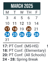 District School Academic Calendar for L. A. Chaffin JR. High School for March 2025