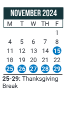 District School Academic Calendar for L. A. Chaffin JR. High School for November 2024