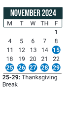 District School Academic Calendar for Raymond E. Orr ELEM. School for November 2024