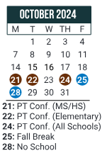 District School Academic Calendar for L. A. Chaffin JR. High School for October 2024