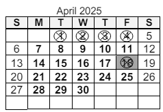 District School Academic Calendar for Saint Joseph Central School for April 2025