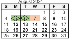 District School Academic Calendar for Saint Joseph Central School for August 2024