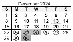 District School Academic Calendar for Memorial Park Middle School for December 2024