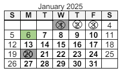 District School Academic Calendar for Jefferson Middle School for January 2025