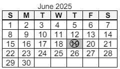 District School Academic Calendar for Wayne High School for June 2025