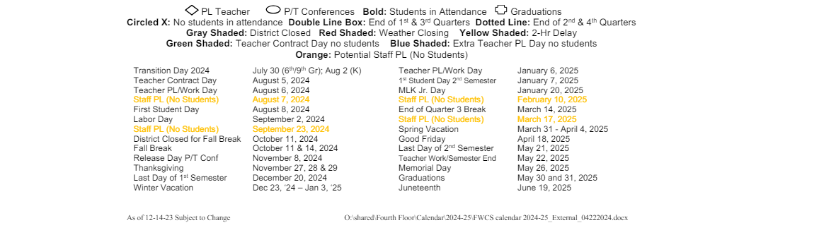 District School Academic Calendar Key for Study Elementary School