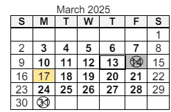 District School Academic Calendar for Study Elementary School for March 2025