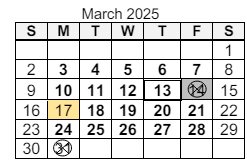 District School Academic Calendar for Jefferson Middle School for March 2025