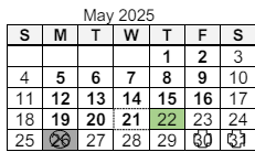 District School Academic Calendar for Pleasant Center Elem School for May 2025