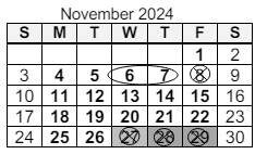 District School Academic Calendar for Lane Middle School for November 2024