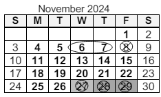 District School Academic Calendar for Mabel K Holland Elem Sch for November 2024