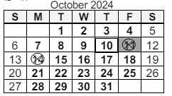 District School Academic Calendar for Saint Joseph Central School for October 2024