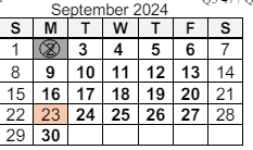 District School Academic Calendar for Pleasant Center Elem School for September 2024