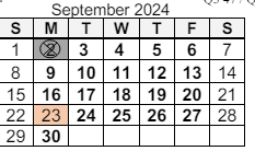 District School Academic Calendar for Saint Joseph Central School for September 2024