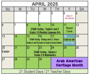 District School Academic Calendar for Dunbar High School for April 2025