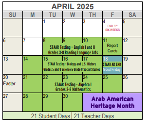 District School Academic Calendar for Westcliff Elementary for April 2025