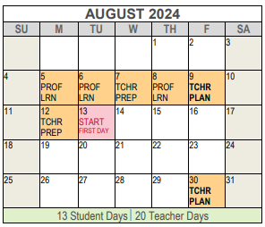 District School Academic Calendar for Waverly Park Elementary for August 2024